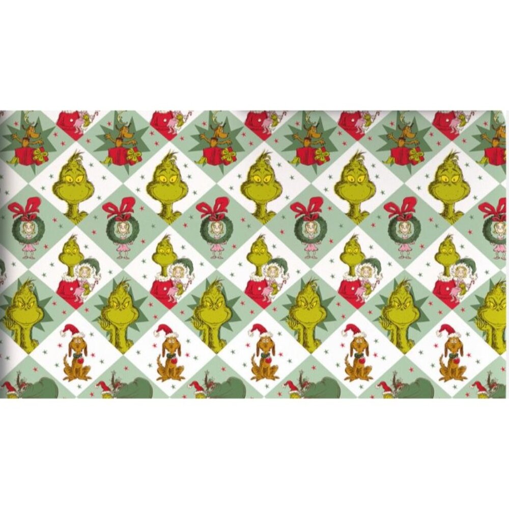 Hallmark Wrapping Paper Christmas Grinch on Colored Squares 70 sq ft Jumbo Roll